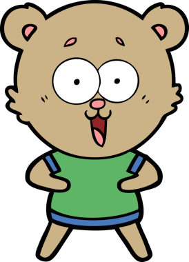 Bir insan tarafından çizilmiş gülen oyuncak ayı çizgi filmi.