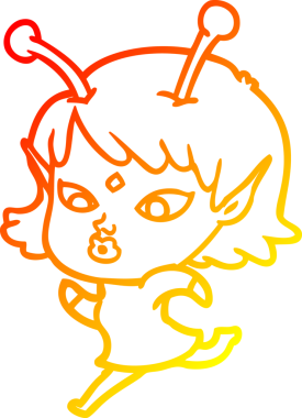 Bir insan tarafından çizilmiş güzel bir uzaylı kız çizgi çizimi.