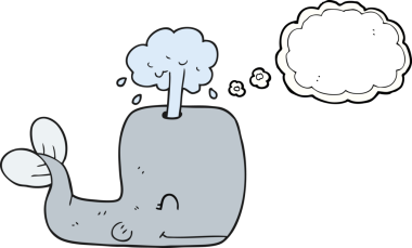 Serbest çizim düşünce baloncuğu bir insan tarafından çizilmiş su püskürten balina.