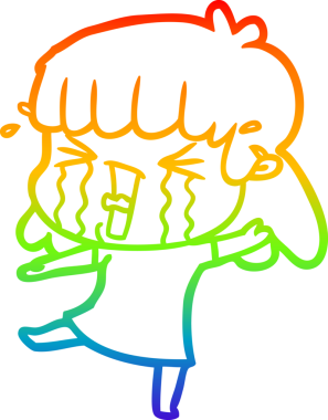 Gökkuşağı gradyan çizgi çizimi Bir insan tarafından çizilmiş gözyaşları içinde bir çizgi kadın