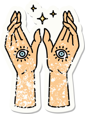 Bir insan tarafından çizilmiş gizemli ellerin geleneksel stiliyle dövmesi var.