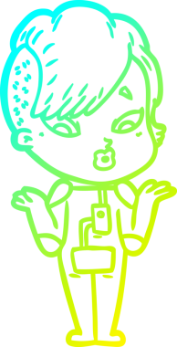 Bir çizgi film çizimi, bir insan tarafından çizilmiş bilimkurgu elbiseli bir kızı şaşırttı.