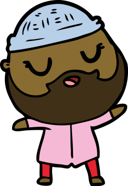 Bir insan tarafından çizilmiş sakallı bir çizgi film adamı.