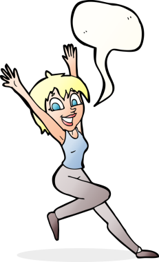 Bir insan tarafından çizilmiş konuşma balonu olan heyecanlı bir karikatür.