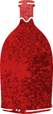 Retro illüstrasyon tarzı tuhaf çizgi film kırmızı şarap şişesi bir insan tarafından çizilmiş.