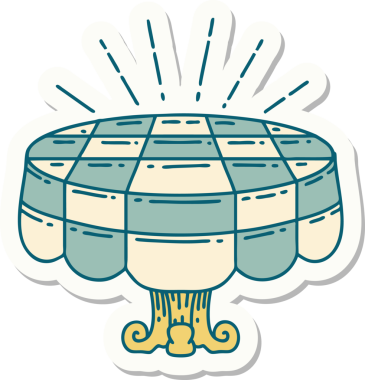 Bir insan tarafından çizilmiş dövme stili kafe masasının çıkartması.