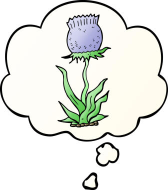 Düşünce baloncuğu olan vahşi bir çiçek çizimi bir insan tarafından çizilmiş.