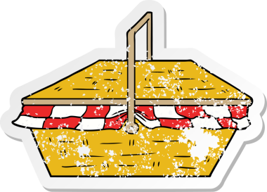 Bir insan tarafından çizilmiş karikatür piknik sepetinin sıkıntılı çıkartması