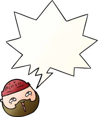 Çizgi film erkek yüzü sakallı, konuşma baloncuklu bir insan tarafından çizilmiş.