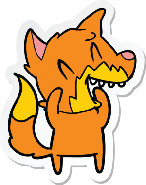 Bir insan tarafından çizilmiş gülen tilki çizgi filminin çıkartması.