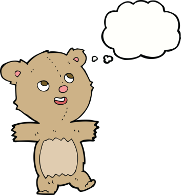 Bir insan tarafından çizilmiş düşünce balonlu oyuncak ayı.