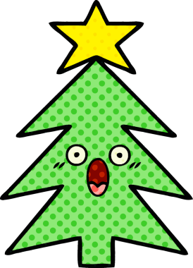 Bir insan tarafından çizilmiş bir Noel ağacının çizgi romanı.