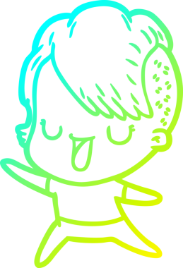 Hipster saç kesimi bir insan tarafından çizilmiş hoş bir çizgi film kızı çizimi.