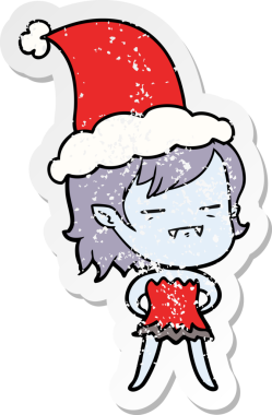 Bir insan tarafından çizilmiş Noel Baba şapkası giyen ölümsüz bir vampirin çizilmiş el yazısı.