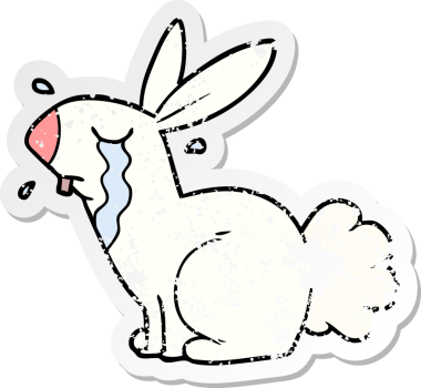 Bir insan tarafından çizilmiş karikatür tavşancığının sıkıntılı çıkartması.