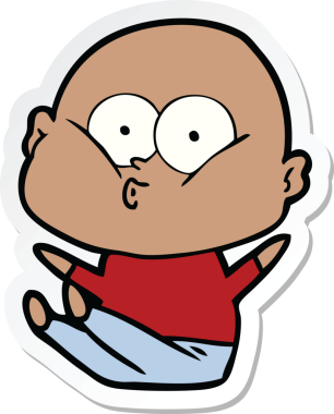 Bir insan tarafından çizilmiş kel bir adamın çıkartması.