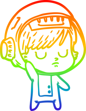 Gökkuşağı gradyan çizgi çizimi bir insan tarafından çizilmiş astronot bir kadın.