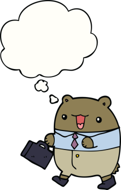 Bir insan tarafından çizilmiş düşünce baloncuğu olan sevimli çizgi film iş ayısı.