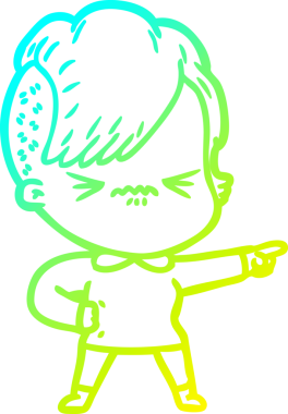 Bir çizgi film karakteri çizen soğuk gradyan, bir insan tarafından çizilmiş hippi bir kız.