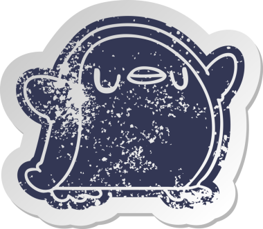 Bir insan tarafından çizilmiş sevimli bir penguenin eski bir karikatür yapıştırması.