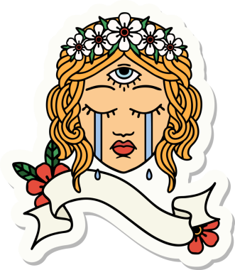 Bir insan tarafından çizilmiş mistik üçüncü gözü olan kadın yüzü dövmesi çıkartması.