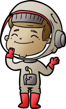 Bir insan tarafından çizilmiş mutlu astronot çizgi filmi.