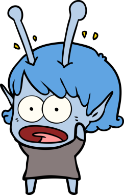 Karikatür, bir insan tarafından çizilen uzaylı kızı şok etti.