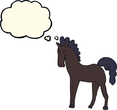 Bir insan tarafından çizilmiş düşünce baloncuklu çizgi film atı.