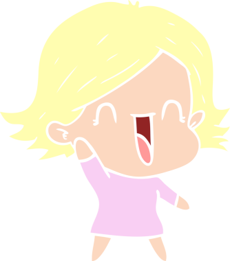 Bir insan tarafından çizilmiş düz renkli mutlu kadın çizgi filmi.