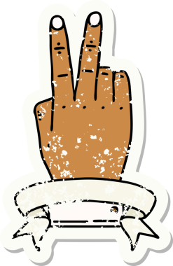 Retro Dövme Tarzı Zafer ve el hareketi Bir insan tarafından çizilmiş bayrak