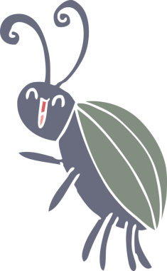 Bir insan tarafından çizilmiş düz renkli çizgi film mutlu böcek.