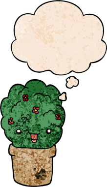 Bir insan tarafından çizilmiş grunge desenli düşünce baloncuğu ile tencereye konan karton çalı.