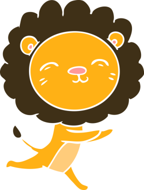 Bir insan tarafından çizilmiş düz renkli çizgi film koşu aslanı