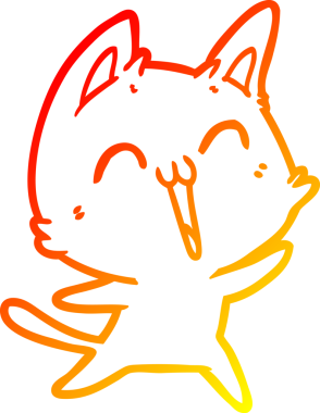 Bir insan tarafından çizilmiş mutlu çizgi film kedisinin sıcak çizgi çizgisi.