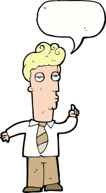 Bir insan tarafından çizilmiş bir konuşma balonuyla soru soran karikatür sıkıcısı.