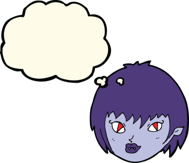 Bir insan tarafından çizilmiş düşünce balonlu vampir kız yüzü.