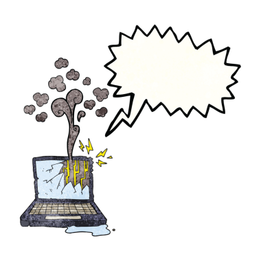 Serbest konuşma baloncuğu desenli karikatür bir insan tarafından çizilmiş bozuk bilgisayar