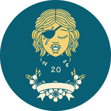 Retro Dövme Biçimi Bir insan tarafından çizilmiş 20 zarlı yarı ork düzenbaz karakter