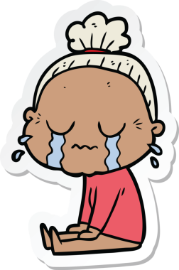 Bir insan tarafından çizilmiş, ağlayan yaşlı bir kadının çıkartması.