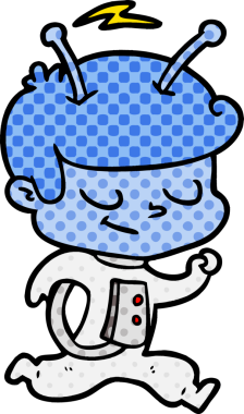 Bir insan tarafından çizilen dost canlısı çizgi film uzay adamı.