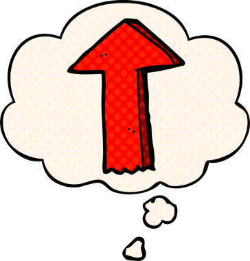 Bir insan tarafından çizilmiş çizgi roman tarzında düşünce baloncuğu olan çizgi film oku