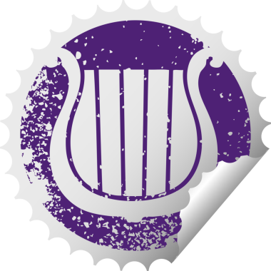 Bir insan tarafından çizilmiş altın arp 'ın çizilmiş dairesel soyulan etiketi.