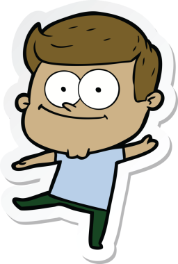 Bir insan tarafından çizilmiş mutlu bir adamın çıkartması.