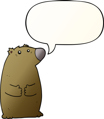 Bir insan tarafından çizilmiş yumuşak eğimli konuşma baloncuklu çizgi film ayısı.