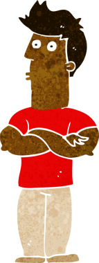 Bir insan tarafından çizilmiş kolları katlanmış çizgi film adamı.