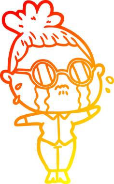 Bir insan tarafından çizilmiş gözlüklü, ağlayan bir kadının çizgi film çizimi.