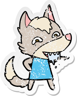 Bir insan tarafından çizilmiş aç bir kurdun sıkıntılı çıkartması.