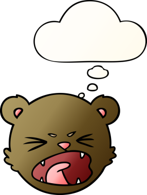 Bir insan tarafından çizilmiş yumuşak eğimli düşünce baloncuklu şirin oyuncak ayı yüzlü.