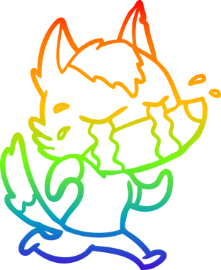 Gökkuşağı gradyan çizgi çizimi bir insan tarafından çizilen ağlayan kurt çizimi