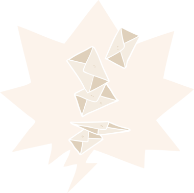 karikatür zarfları bir insan tarafından çizilmiş konuşma baloncuğuyla düşüyor